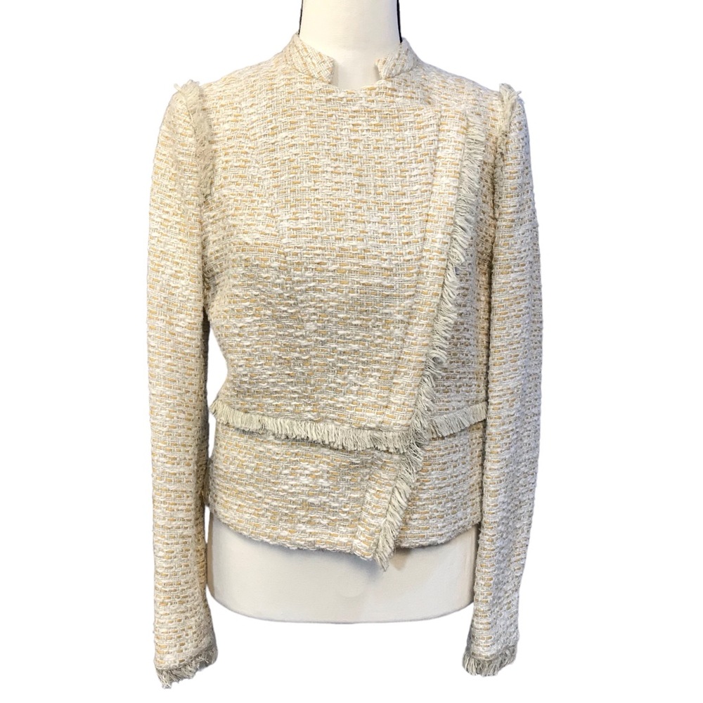 INTERMIX Cream Tweed Fringed Blazer Jacket